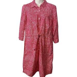 Tommy Hilfiger Womens Pink Paisley Drawstring Shirt Style Dress Knee Length sz M